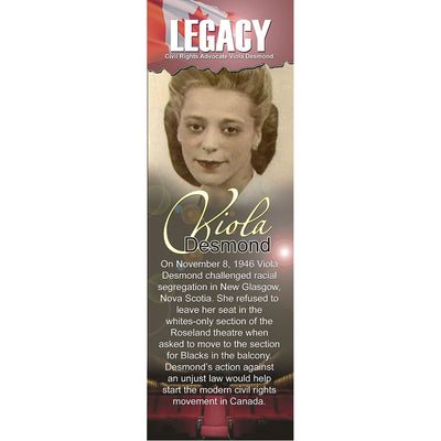 A bookmark, ideal for Black History Month, featuring Viola Desmond, created by African-Canadian artist Robert Small.